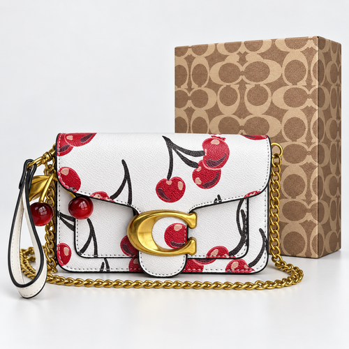 حقيبة كوتش تابي ميني - بيضاء بنقشة الكرز | Coach Tabby Mini Bag – White Cherry Print